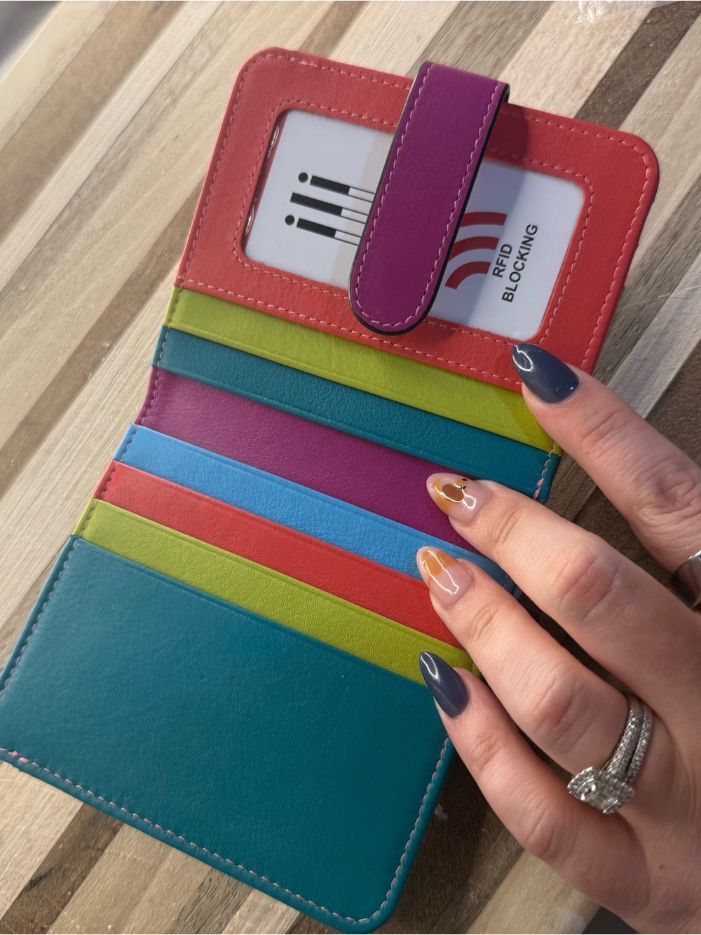 Colorblock RFID Card Wallet - Teal, Coral, Purple, Lime